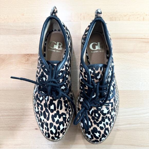 Gianni Bini Stay Groovy Platform Sneakers Dyed Calf Hair Leopard Animal 5.5 - Picture 2 of 8